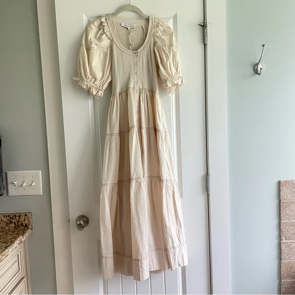 Pinkblush Cream Ruffled Tiered Midi Dress - Picture 2 of 7